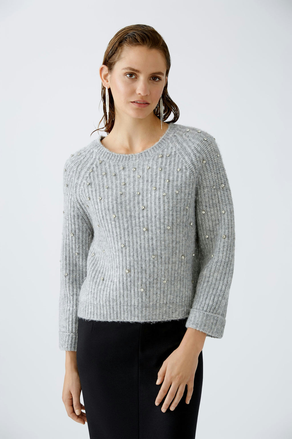 oui embellished crop knit in grey (front)