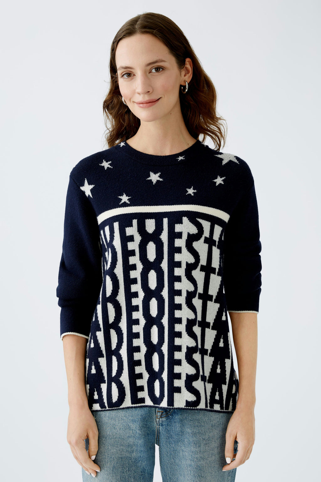 oui star print knit in navy and white (front)