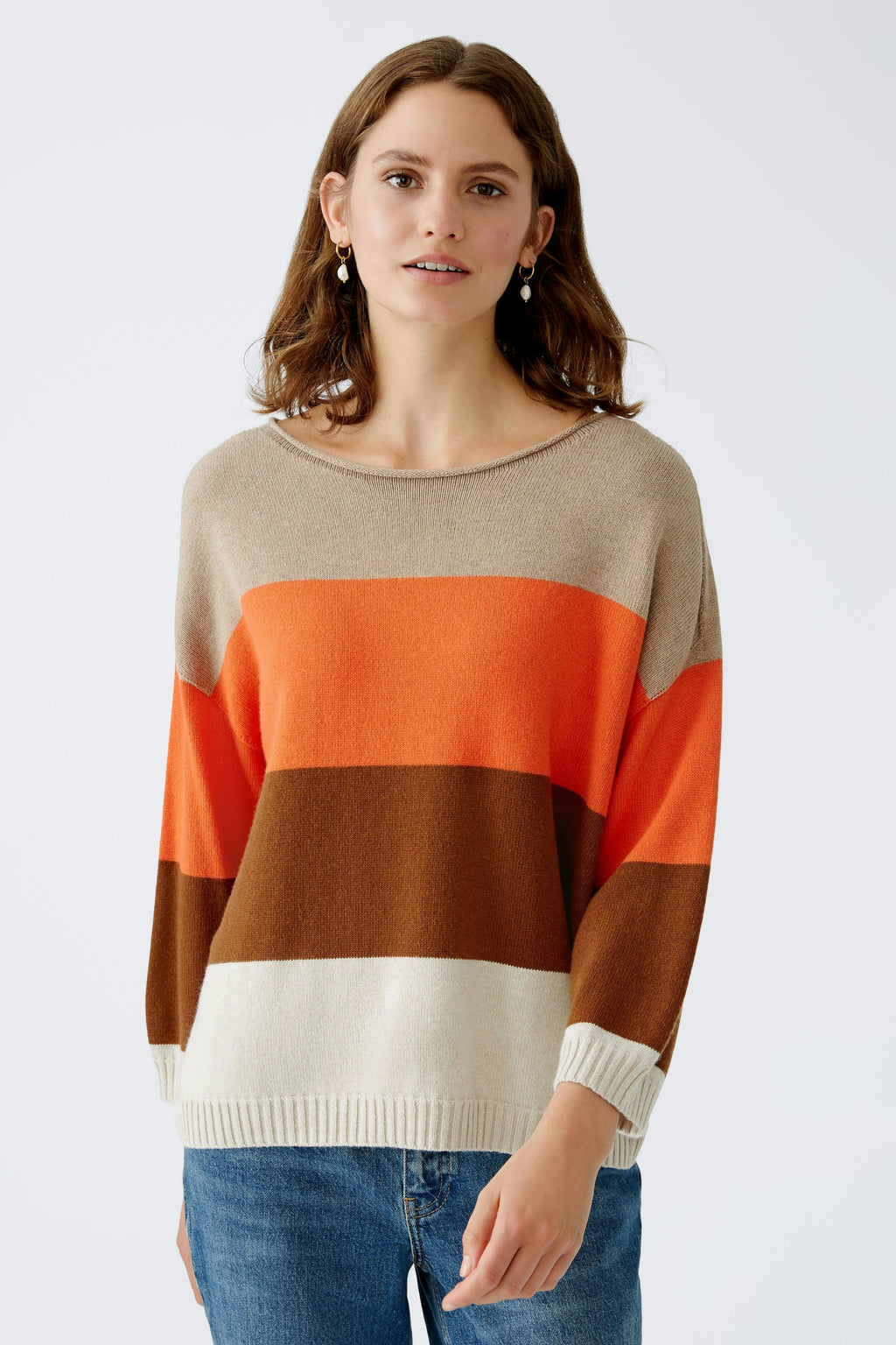 oui striped knit in tan and orange (front)