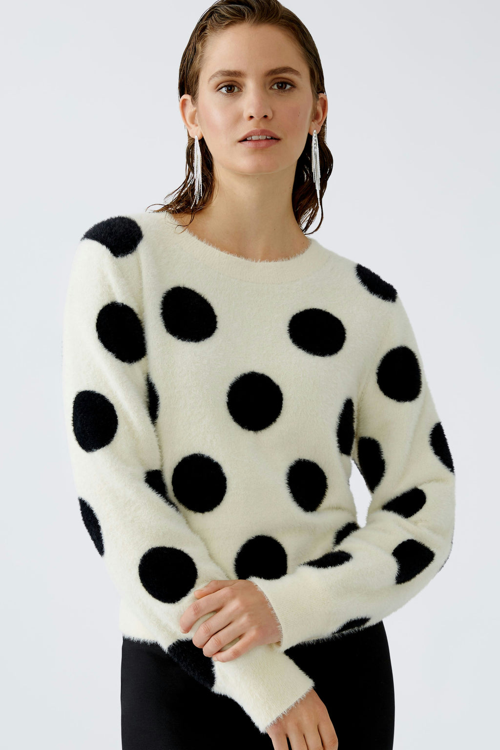 oui spotted roundneck jumper in cream (front)