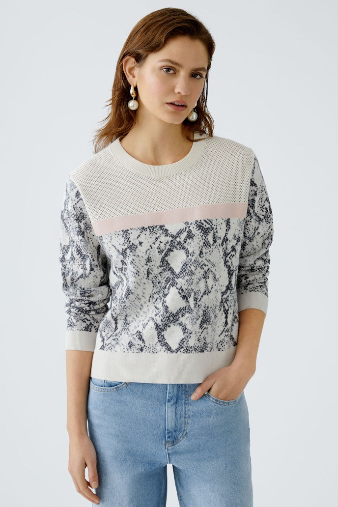 oui print and stripe knit in stone (front)