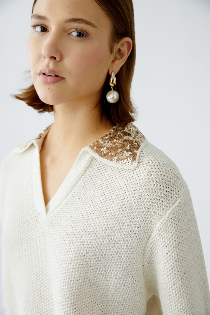 oui sequin collar knit in cream&gold (detail)