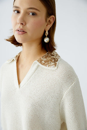 oui sequin collar knit in cream&gold (detail)