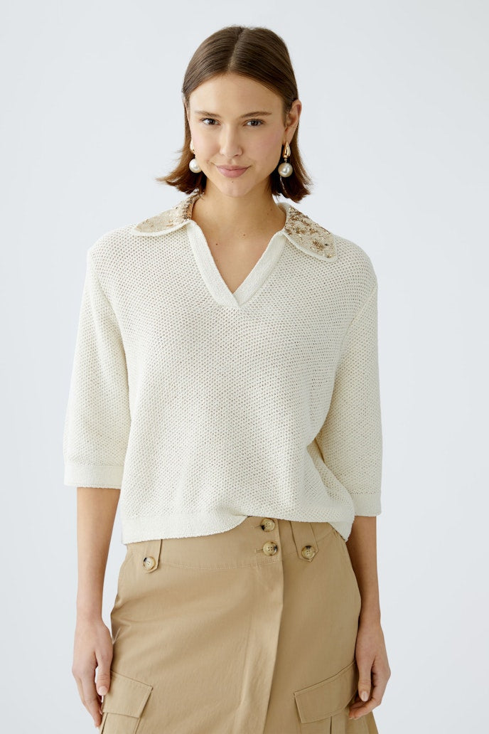 oui sequin collar knit in cream&gold (front)