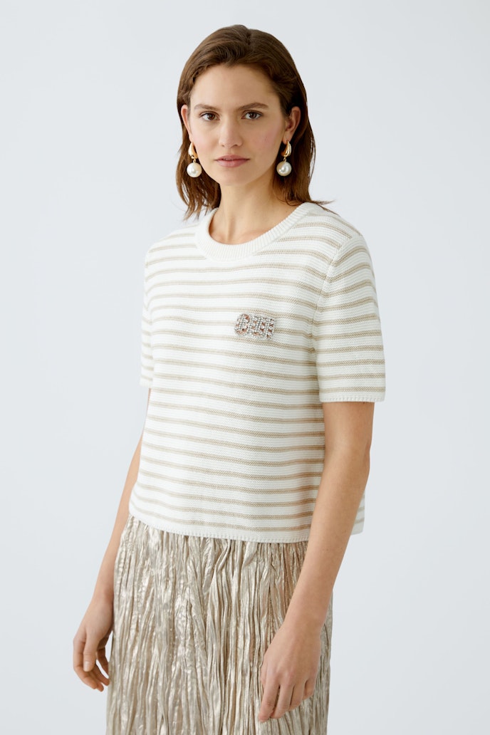 oui embellished logo stripe knit in cream&beige (front)