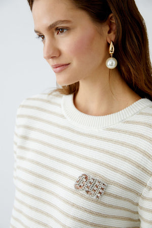 oui embellished logo stripe knit in cream&beige (detail)