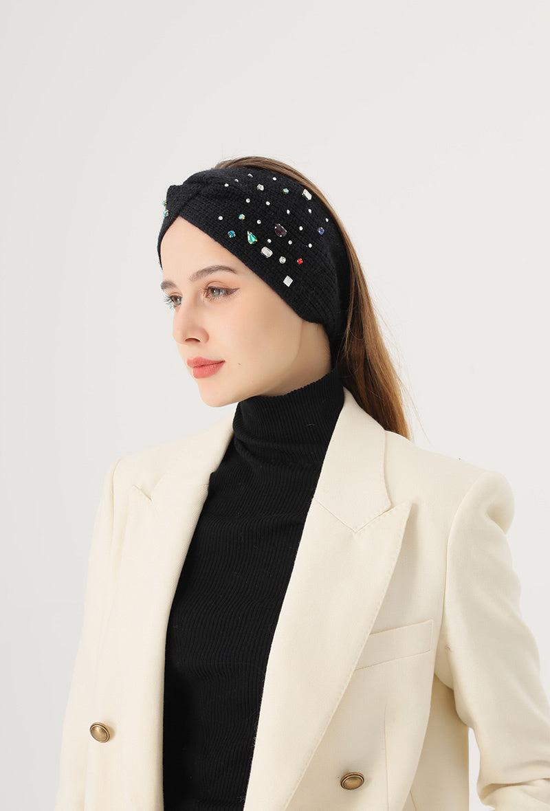 Multicoloured diamanté headband in black 