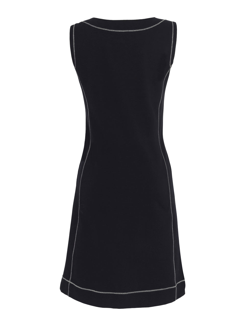 dolcezza diamante front detail in an anchor, sleeveless cotton dress in navy with drawstring roundneck detail and silver stitching (back)