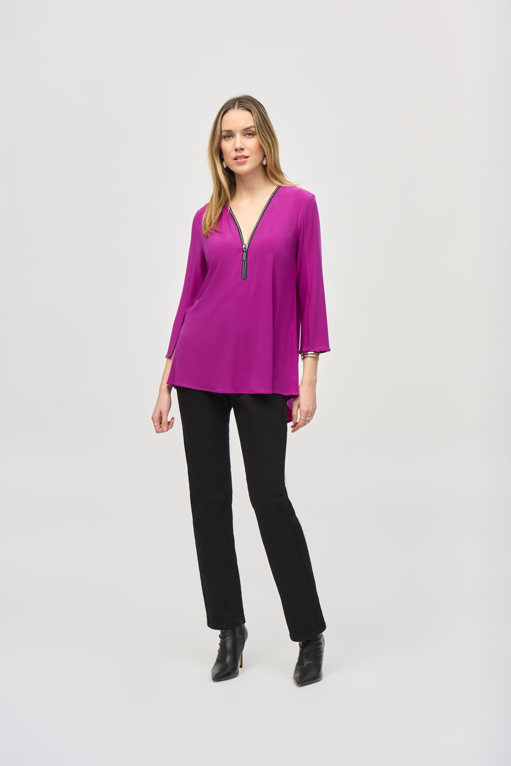 joseph ribkoff silky knit fit & flare tunic in magenta (front)