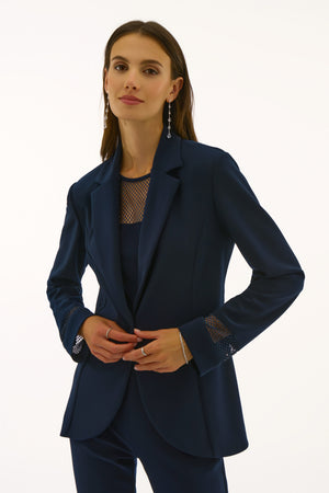 joseph ribkoff sparkle mesh blazer in navy (front)