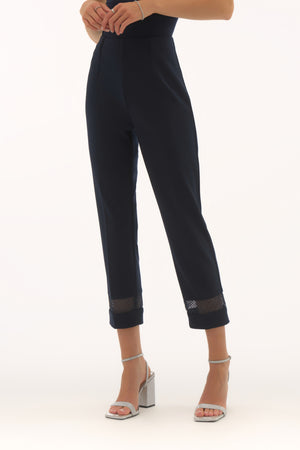 joseph ribkoff sparkle mesh trousers in navy (front)