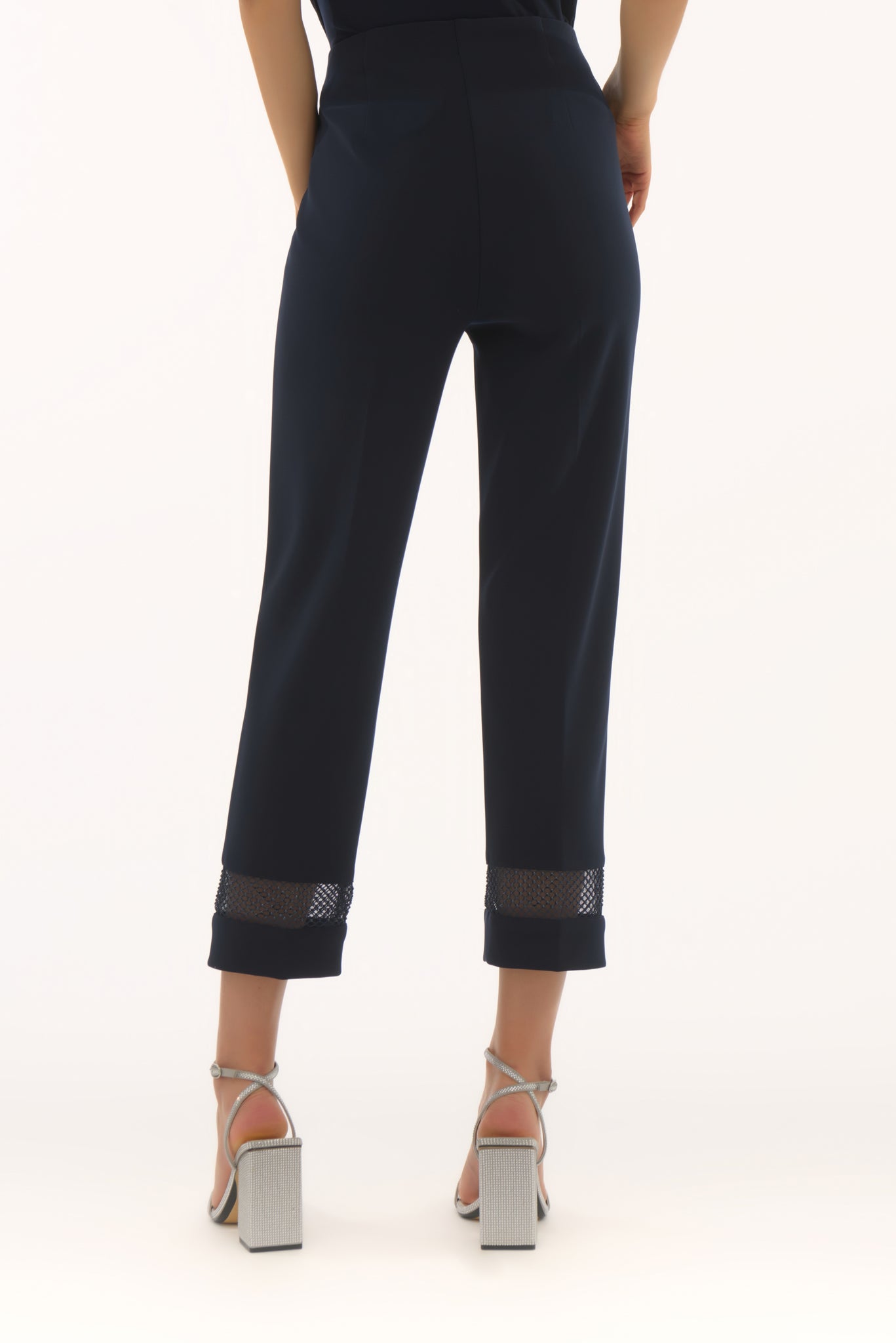 joseph ribkoff sparkle mesh trousers in navy (back)