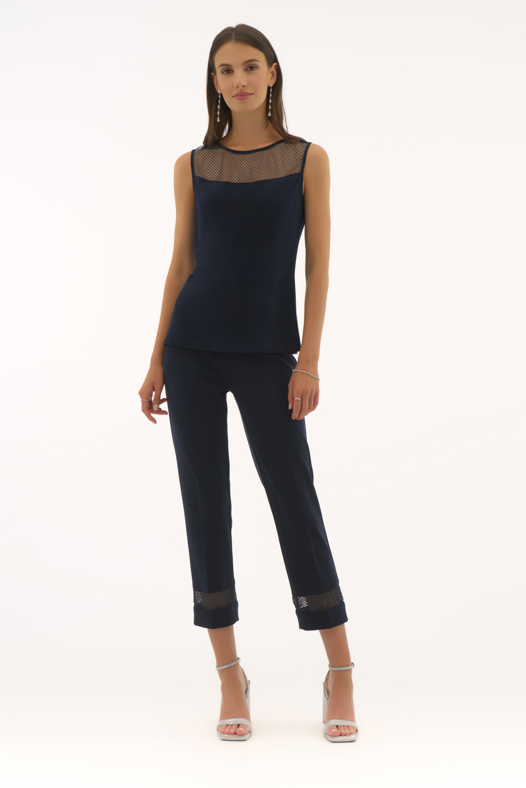 joseph ribkoff sparkle mesh cami in navy (front)