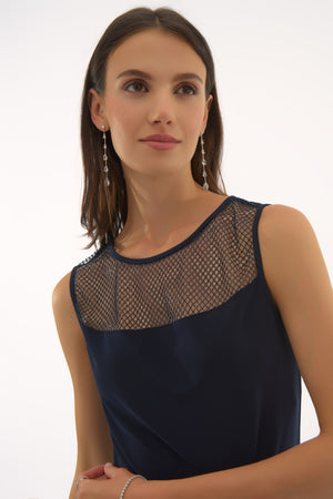 joseph ribkoff sparkle mesh cami in navy (detail)