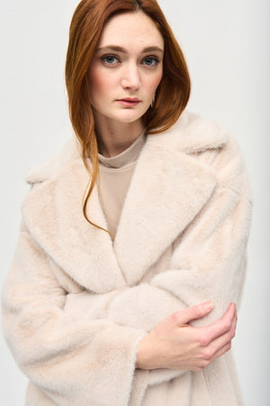 joseph ribkoff faux fur coat in beige (front)