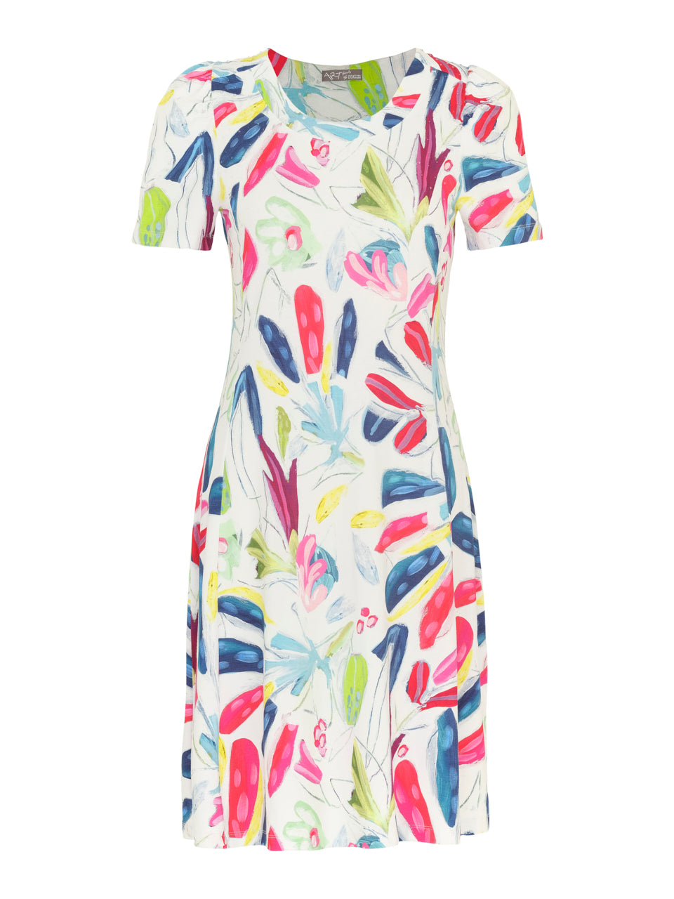 Dolcezza simply art inspired shift dress in tropical trace II print in multicolour (front)