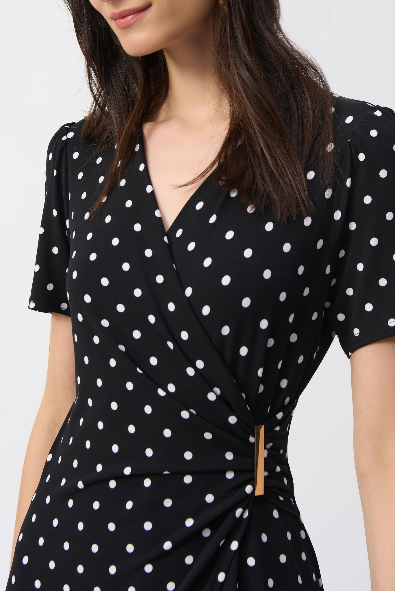 joseph ribkoff spotty wrap jumpsuit in black & white (detail)