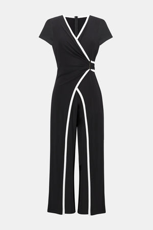 joseph ribkoff silky knit culotte jumpsuit in black & white (front)