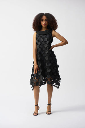 joseph ribkoff 3d dot dress in black (front)