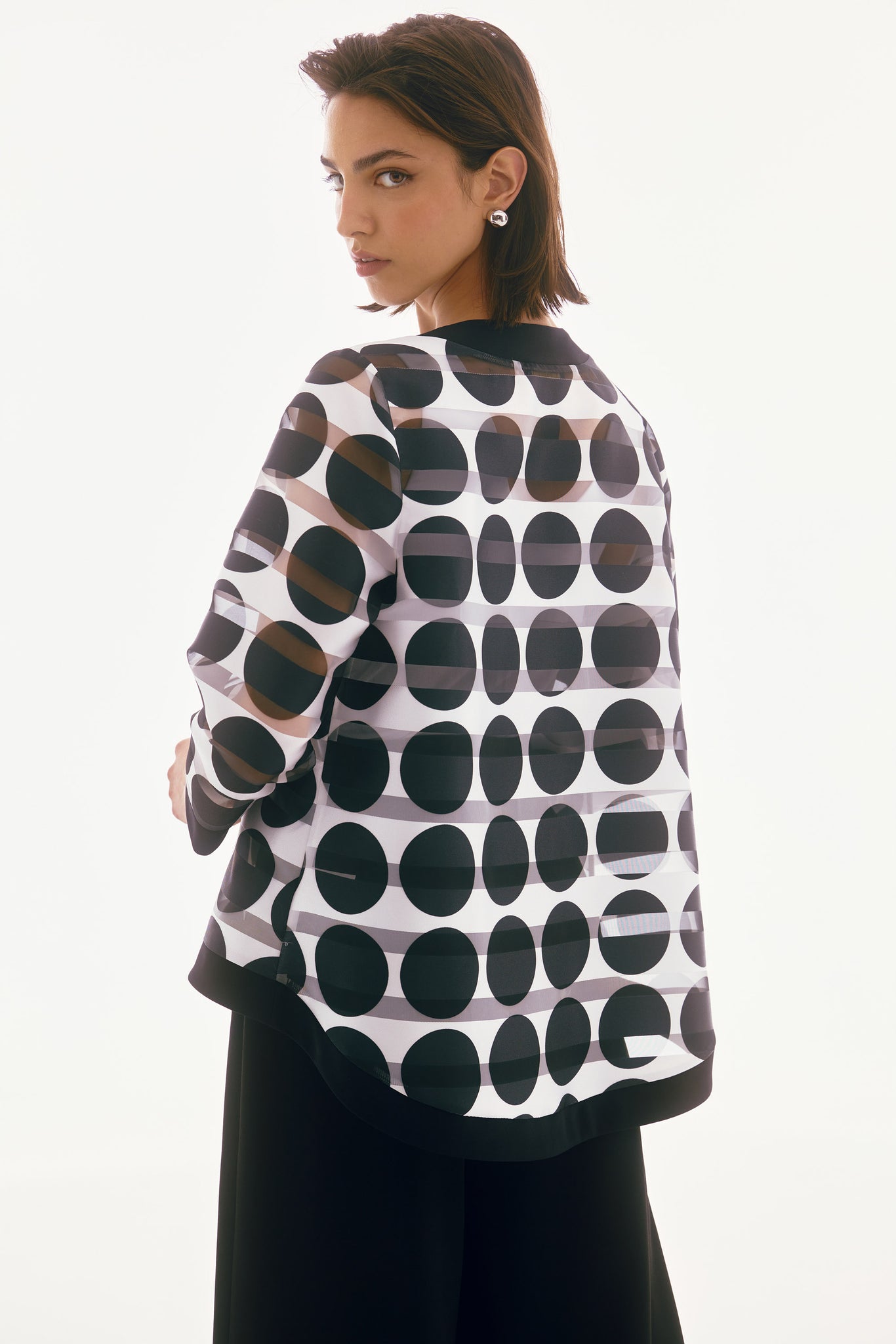 joseph ribkoff dot print boxy jacket in black & white (back)