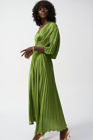 joseph ribkoff pleat satin midi dress in green (side)