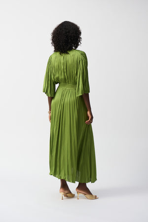 joseph ribkoff pleat satin midi dress in green (back)