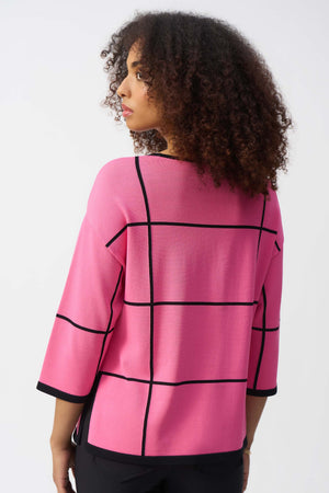 joseph ribkoff plaid sweater knit in pink & black (back)