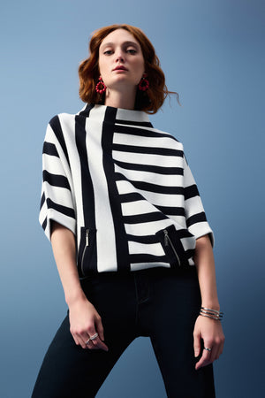 joseph ribkoff jacquard striped knit in navy & white