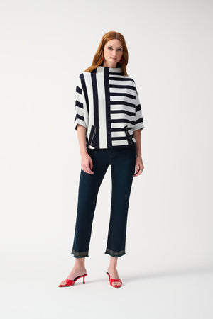 joseph ribkoff jacquard striped knit in navy & white