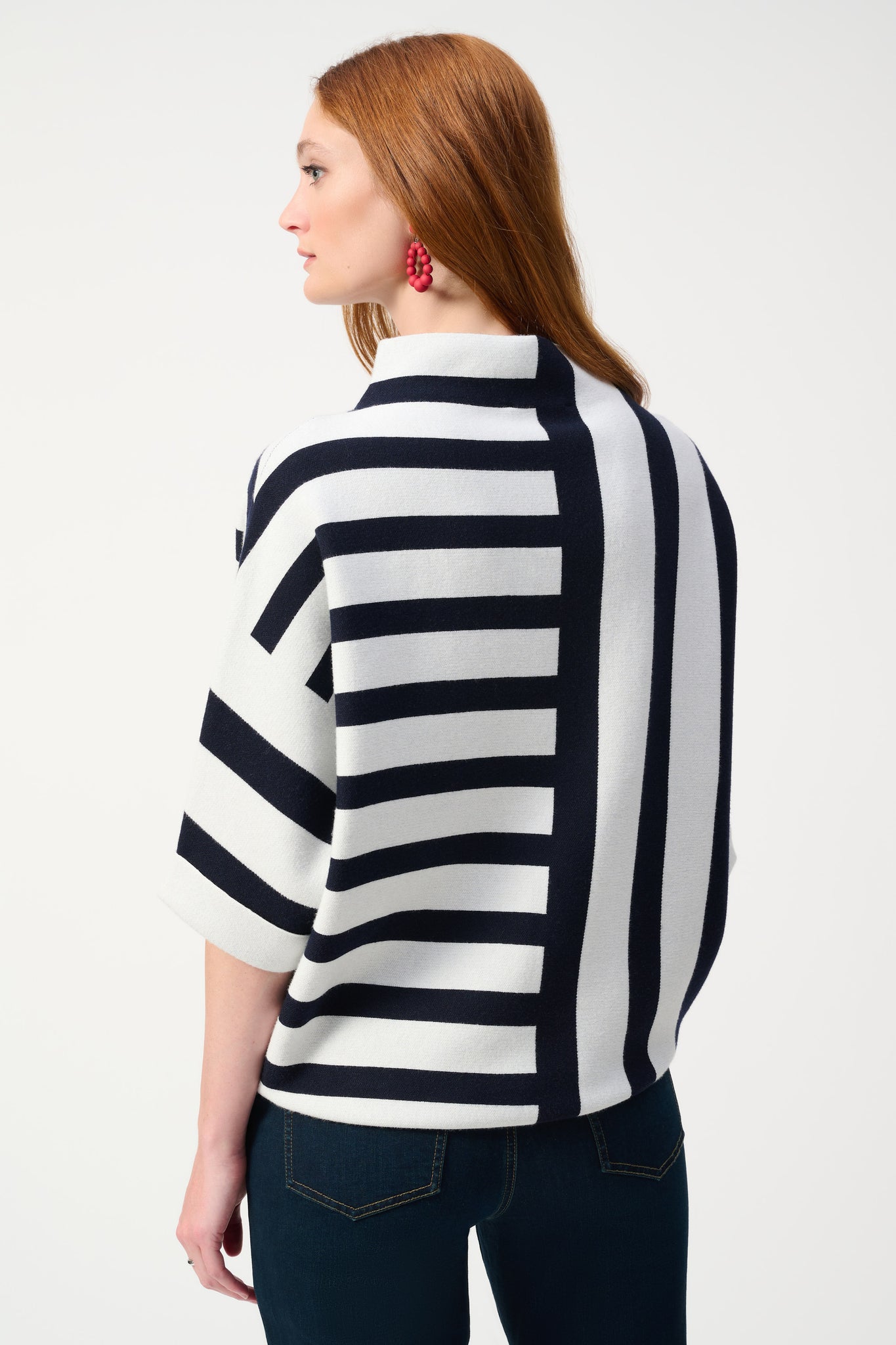 joseph ribkoff jacquard striped knit in navy & white