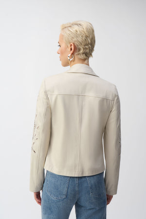 joseph ribkoff faux suede moto jacket in moonstone (back)