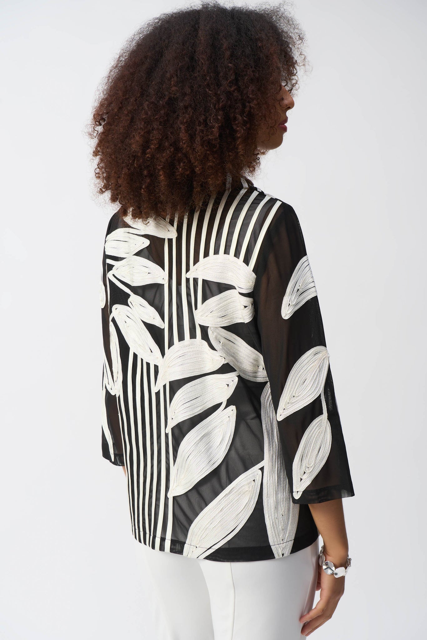 joseph ribkoff mesh and satin jacket in black & white (back)