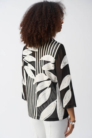 joseph ribkoff mesh and satin jacket in black & white (back)