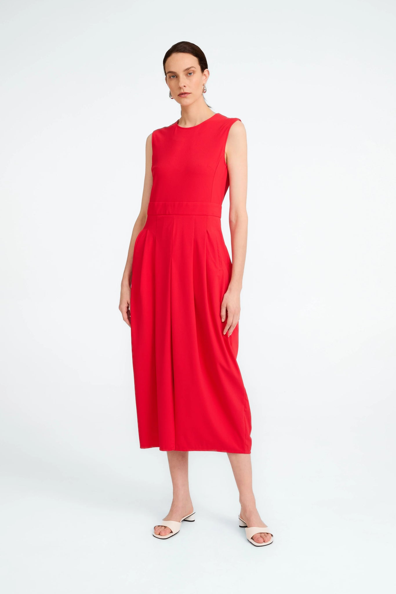 jackie structure tech jersey dress in red (front)