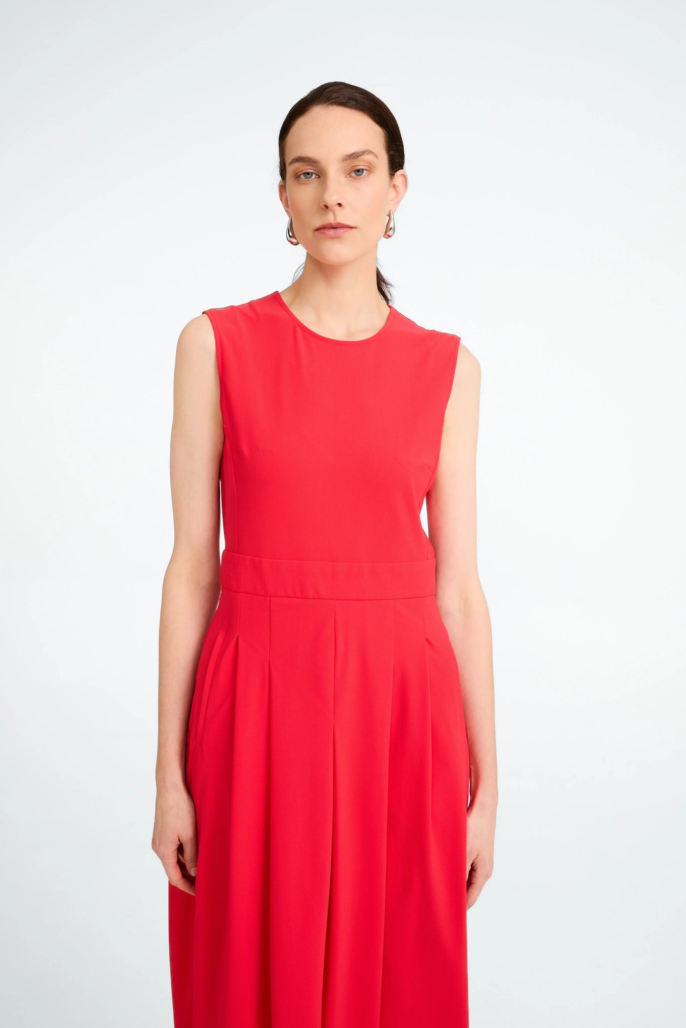 jackie structure tech jersey dress in red (detail)