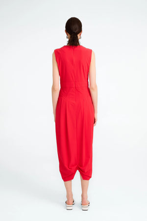 jackie structure tech jersey dress in red (back)