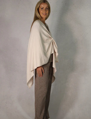 deck tie front wrap shawl in cream (side)