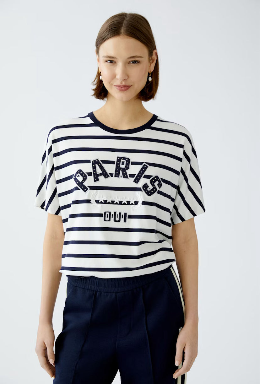 oui 'paris' striped tshirt in navy&white (front)