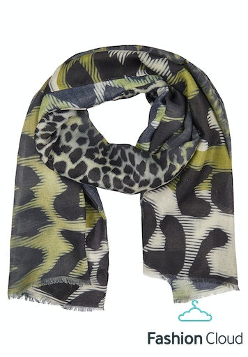 lecomte 'animal soul' printed scarf in olive (front)