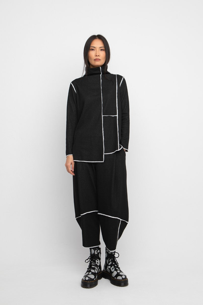 Ozai N Ku contrast stitch trousers in black (front)