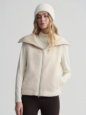 varley aspen boucle sherpa gilet in cream (front)