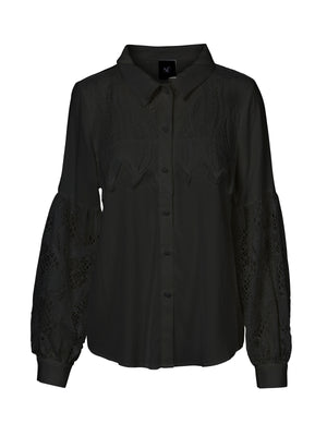 nu denmark vira lace shirt in black (front)