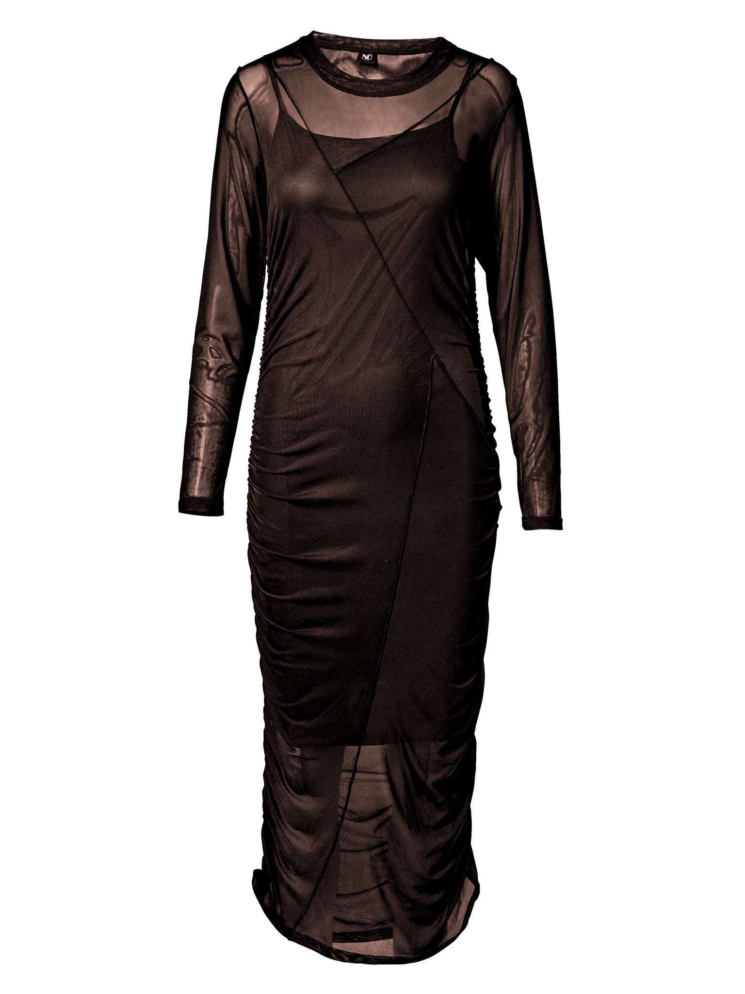 nu denmark vinja mesh slip dress in chocolate (front)