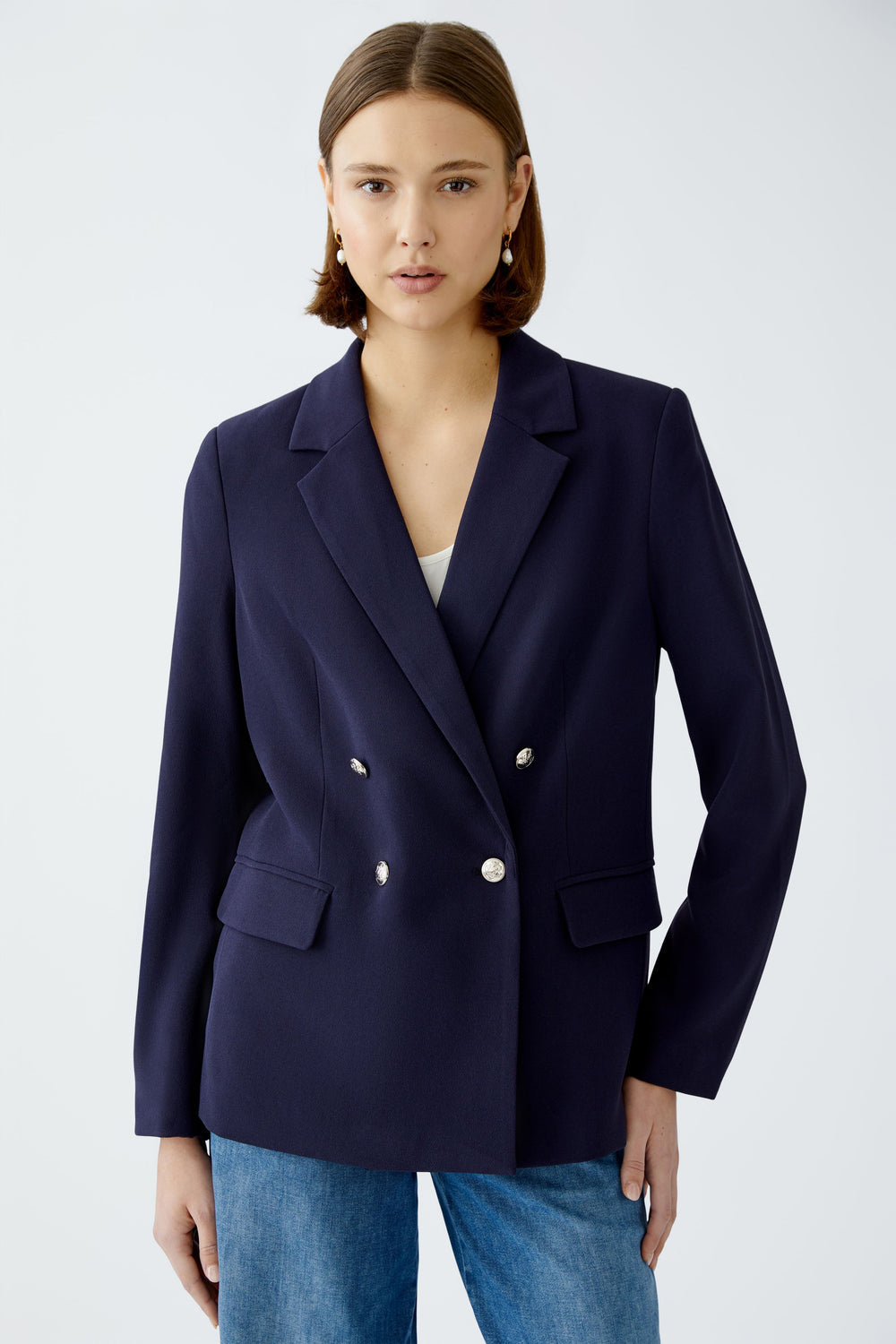 oui double breasted blazer in navy