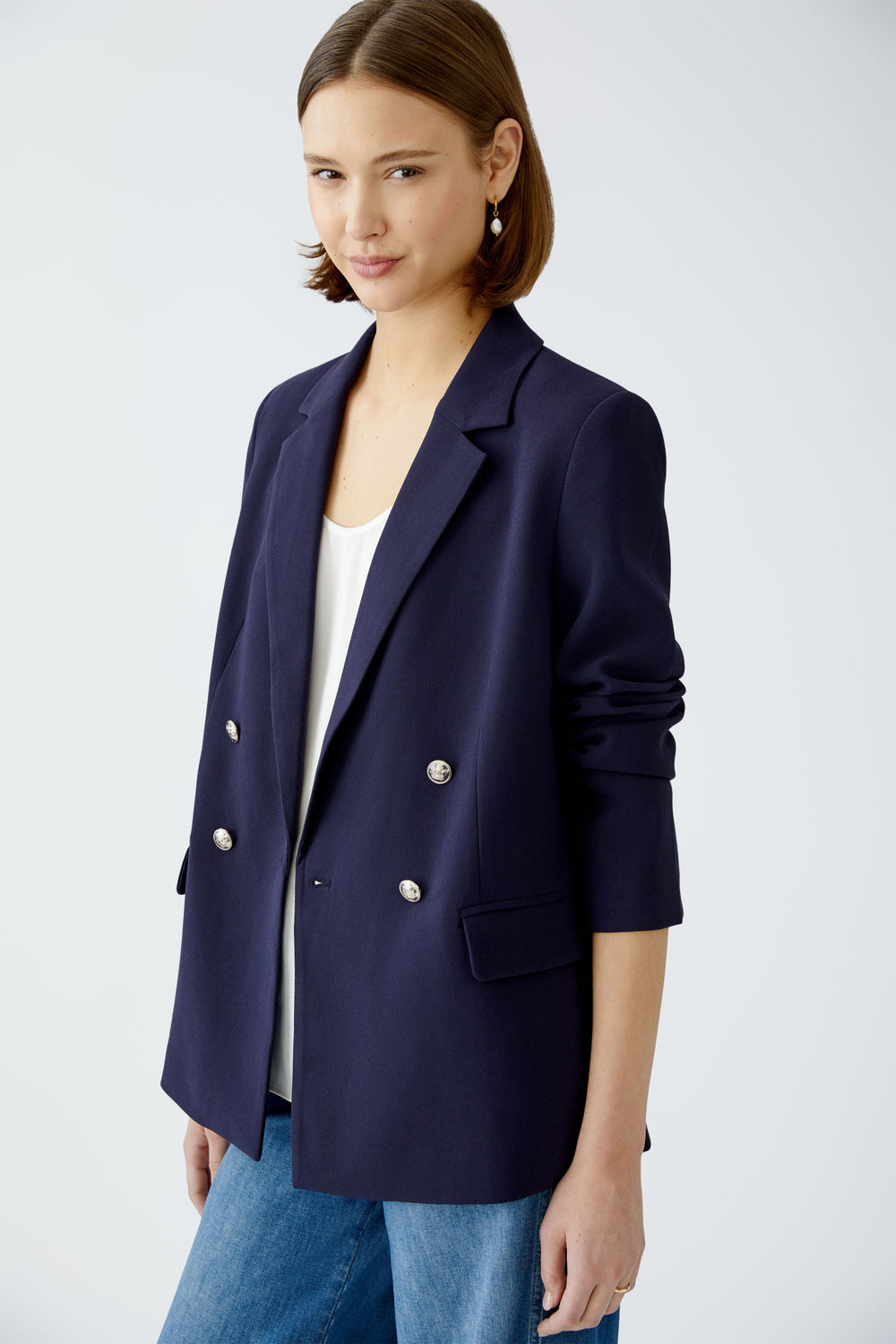 oui double breasted blazer in navy