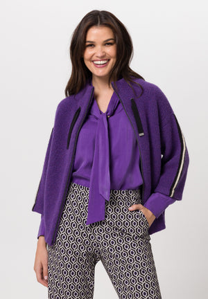 Tuzzi wool zip up cardigan in purple (front)