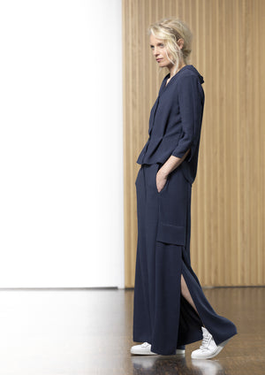 Ania schierholt ocean pleat front jacket in navy (side)