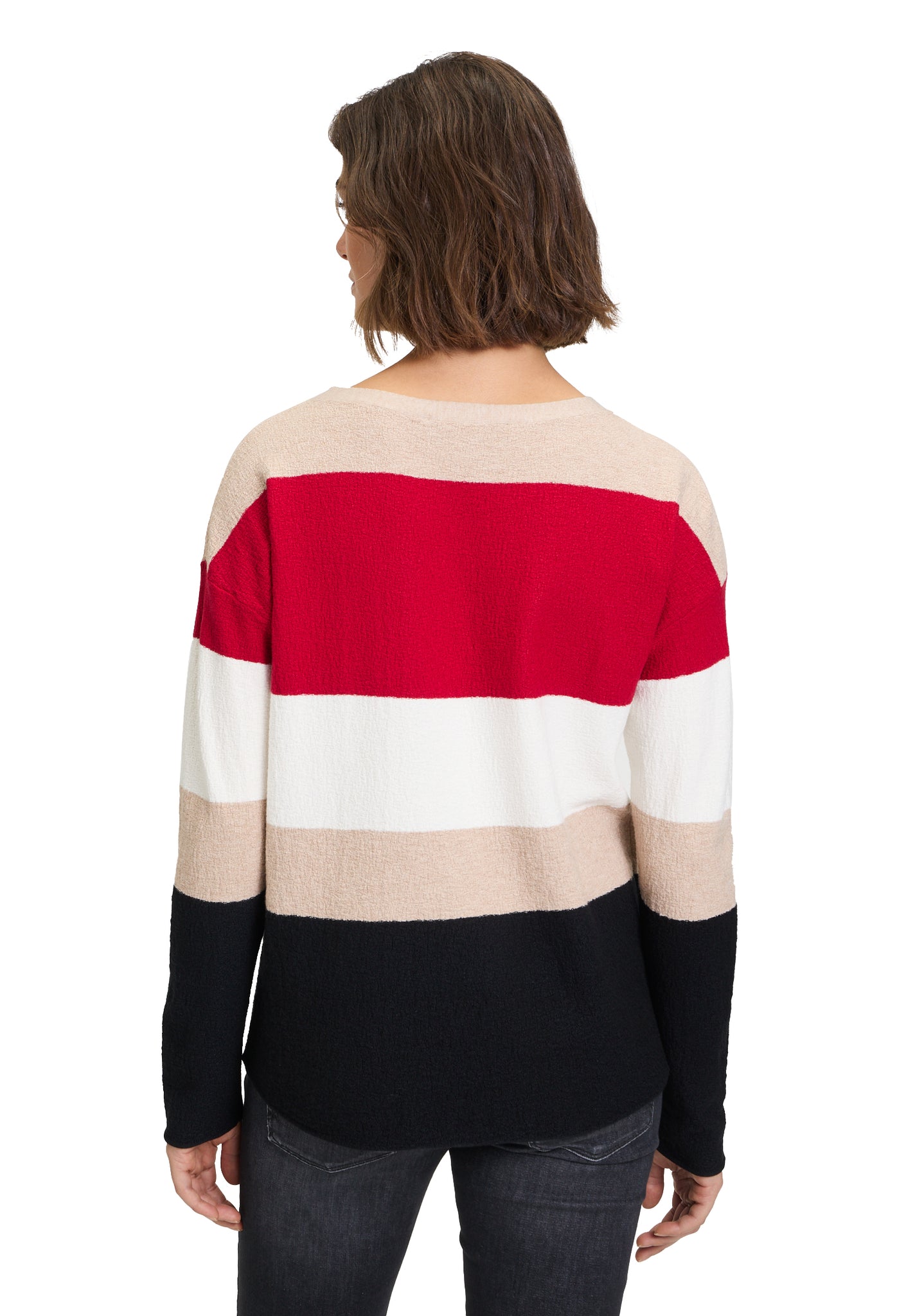 Betty&Co horizontal block striped soft knit jumper in red (back)