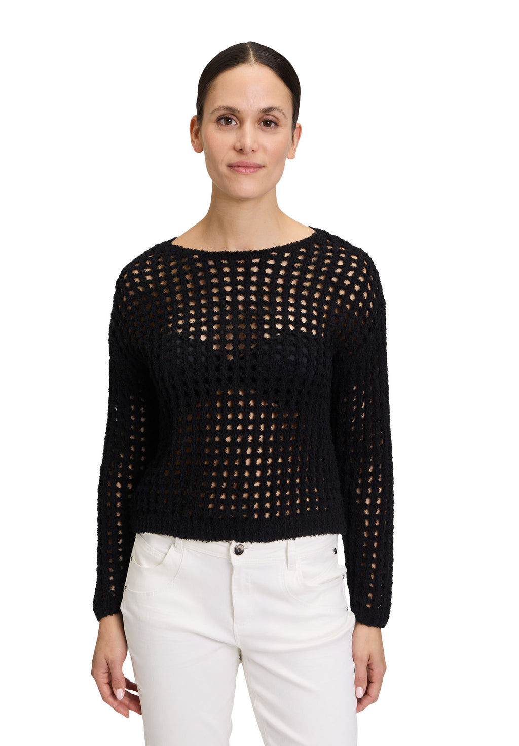 Betty&Co openwork soft knit jumper in black (front)