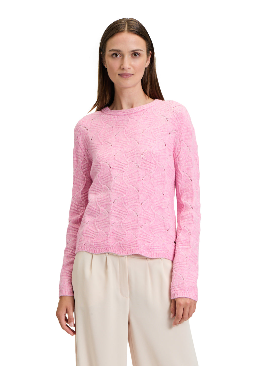 Betty & Co textured knit jumper in pink (front)